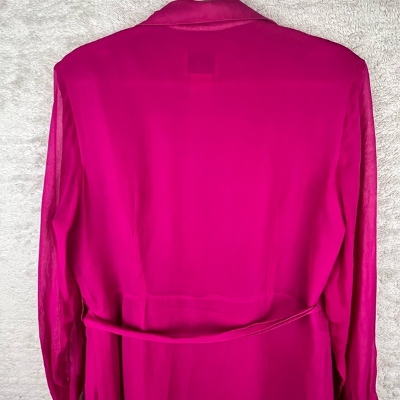 Vintage ICE Women’s Silk Chiffon Fairy Wrap Dress Pink Tropical Palm Print Sz 14 - Picture 12 of 16